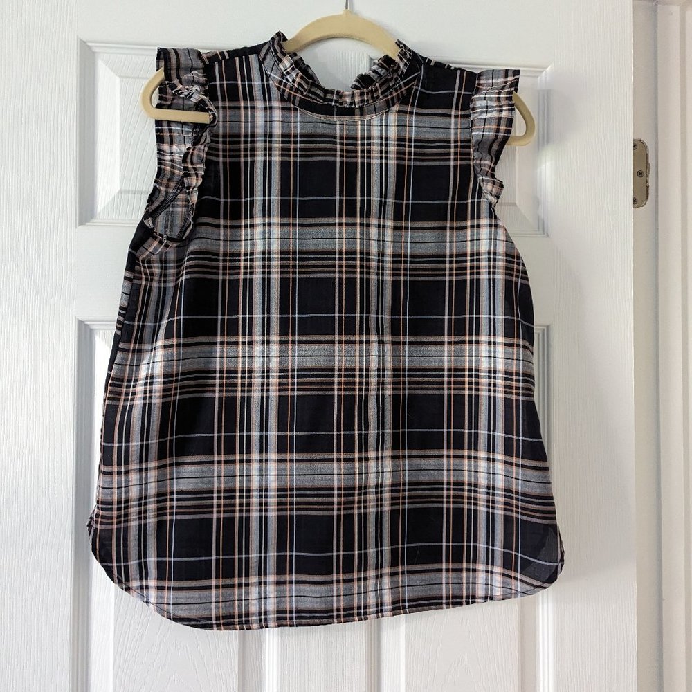 Loft ruffle sleeve and neck plaid shell size s